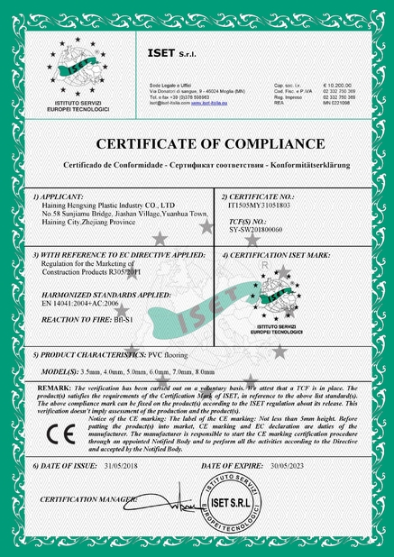 Китай Haining Hengxing Plastic Industry CO.,LTD Сертификаты